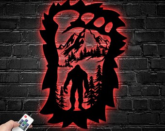 Aangepaste Big Foot Metal Wall Art Led Light, Bigfoot Mountain Sign, Gepersonaliseerde Metal Sasquatch, Bigfoot Yard Decor, Bigfoot, Campers Decor