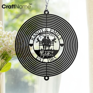 Personalized Wedding Anniversary Metal Wind Spinner, Hanging Garden Wind Spinner, Yard Decor, 40th 50th 60th Wedding Anniversary Gift