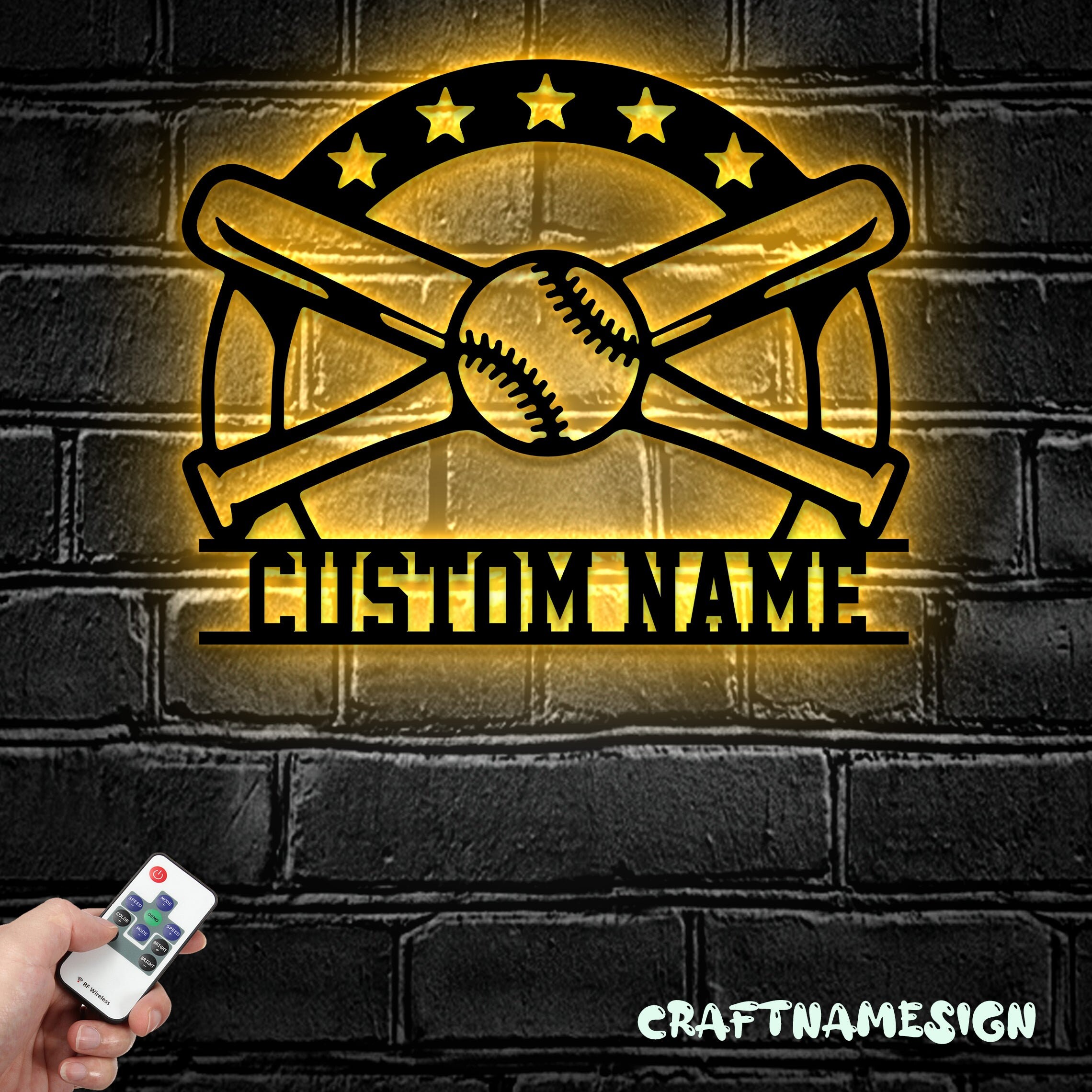 Custom Baseball Bat Metal Wall Art LED Light - Personalized Ball ...