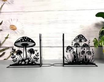 Sujetalibros metálicos personalizados con diseño de jardín de setas, soporte para libros y regalo para amantes de la naturaleza, decoración para el rincón de lectura o la oficina.