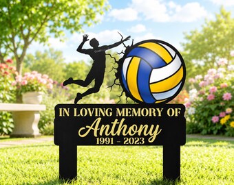 Custom Volleyball Memorial Garden Stake, Personalized Athlete Grave Marker for Cemetery Decor