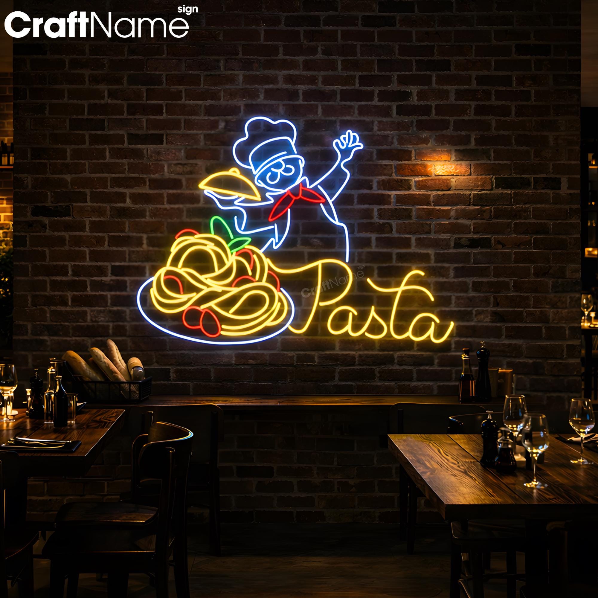 Pasta Chef Neon Sign, Spaghetti LED Wall Decor for Bistro or
