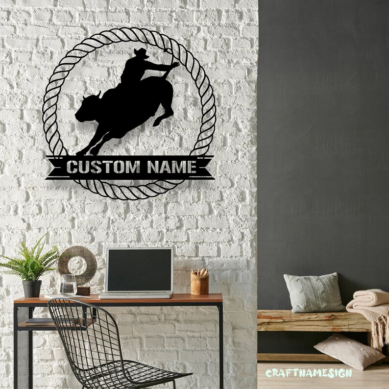 Custom Bull Rider Metal Wall Art LED Light | Personalized Rodeo Name ...