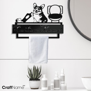 Portasciugamani in metallo a forma di Corgi personalizzato per la decorazione da parete, portasciugamani da bagno a forma di cane Corgi, porta carta igienica, cartello portasciugamani in metallo