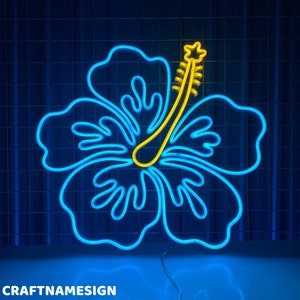 Hibiscus bloem lichtreclame, Hibiscus bloem lichtreclame, aangepaste lichtreclame, bloemenwinkel muur decor, bloemenwinkel kunst aan de muur, hibiscus minnaar cadeau