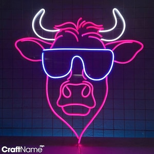 Bull Head Sunglasses Neon Sign, Bull Rodeo Bar Decor, Custom Neon Sign, Custom Rodeo Home Bar Led Light, Bar Pub Decor, Gift For Kid