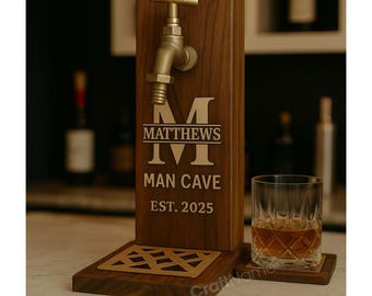 Personalized Engraving Wooden Whiskey Dispenser, Custom Name Bourbon Dispenser for Home Bar Pub Decor, Beverage Decanter, Man Cave Art Decor