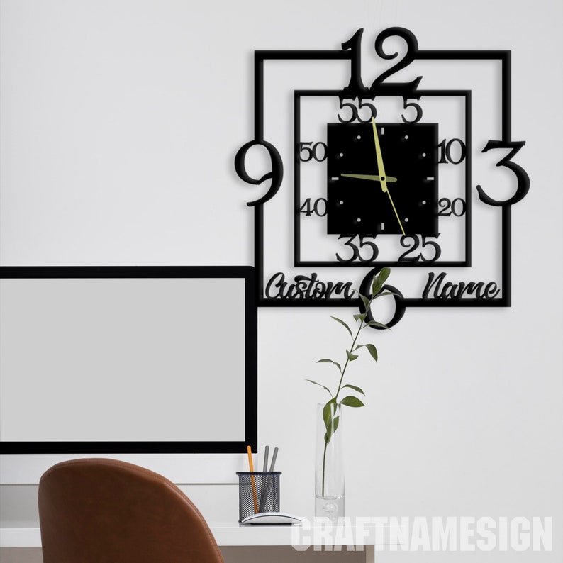 Custom Modern Square Number Wall Clock, Personalized Number Large ...