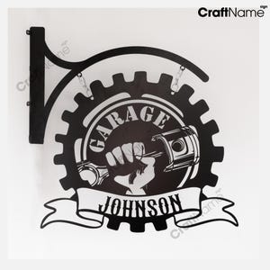 Personalized Hanging Garage Sign Metal Steel, Large Metal Laser Cut, Fathers Day gift, Vintage Garage Automotive Decor, Car Enthusiast Art