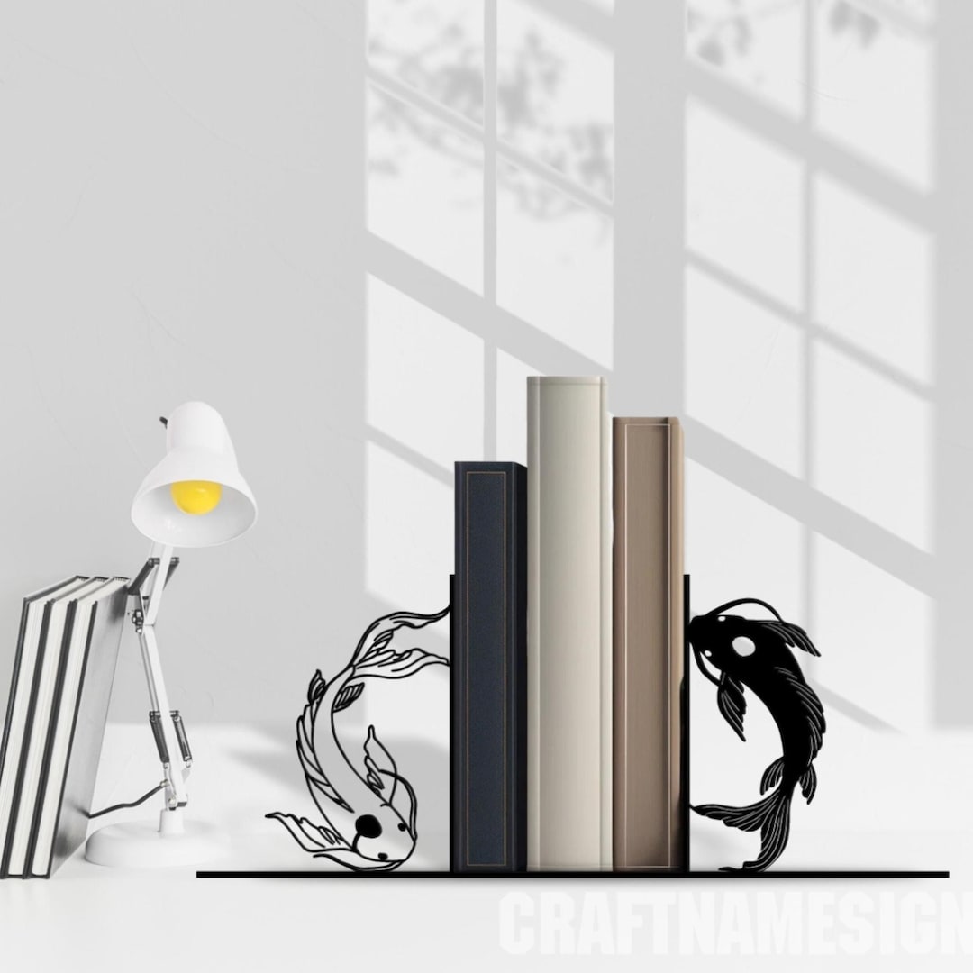 Personalized Yin Yang Koi Fish Metal Bookend, Custom Koi Fish Book End ...