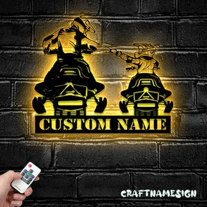 Custom Father Son Snowmobile Metal Wall Art LED Light - Personalized Ski-Doo Name Sign Home Decor - Ideal for Home Decor & Gift