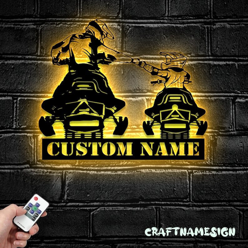Custom Father Son Snowmobile Metal Wall Art LED Light - Personalized Ski-Doo Name Sign Home Decor - Ideal for Home Decor & Gift