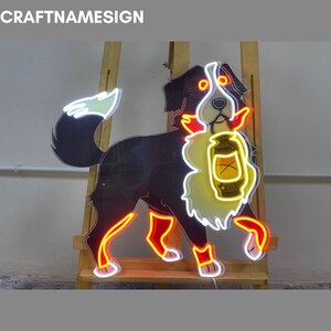 Bernese Mountain Dog Neon Acrylic Print Sign, Bernese Led Light Sign, Custom Neon Sign, Pet Shop Wall Decor, Gift For Kid, Kid Room Decor