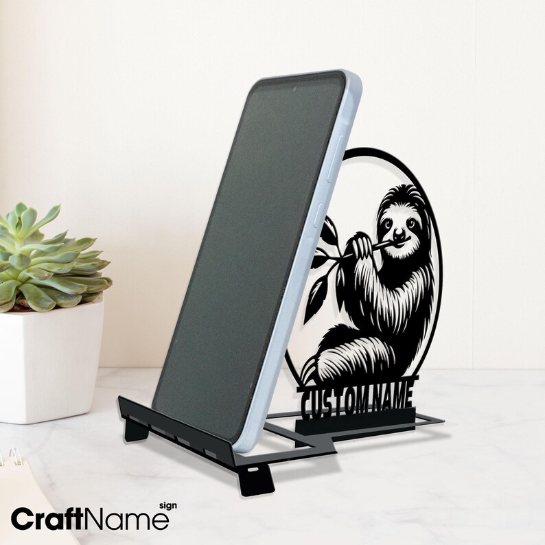 Custom Sloth Metal Cell Phone Stand, Sloth Lover Name Phone and Tablet ...