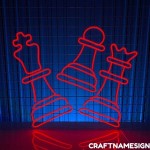 Chess Pieces Neon Sign, Playing Chess Led Sign, Custom Neon Sign, Chess Club Wall Art, Gambling Room Light, Game Club Wall Decor, Dad Gifts