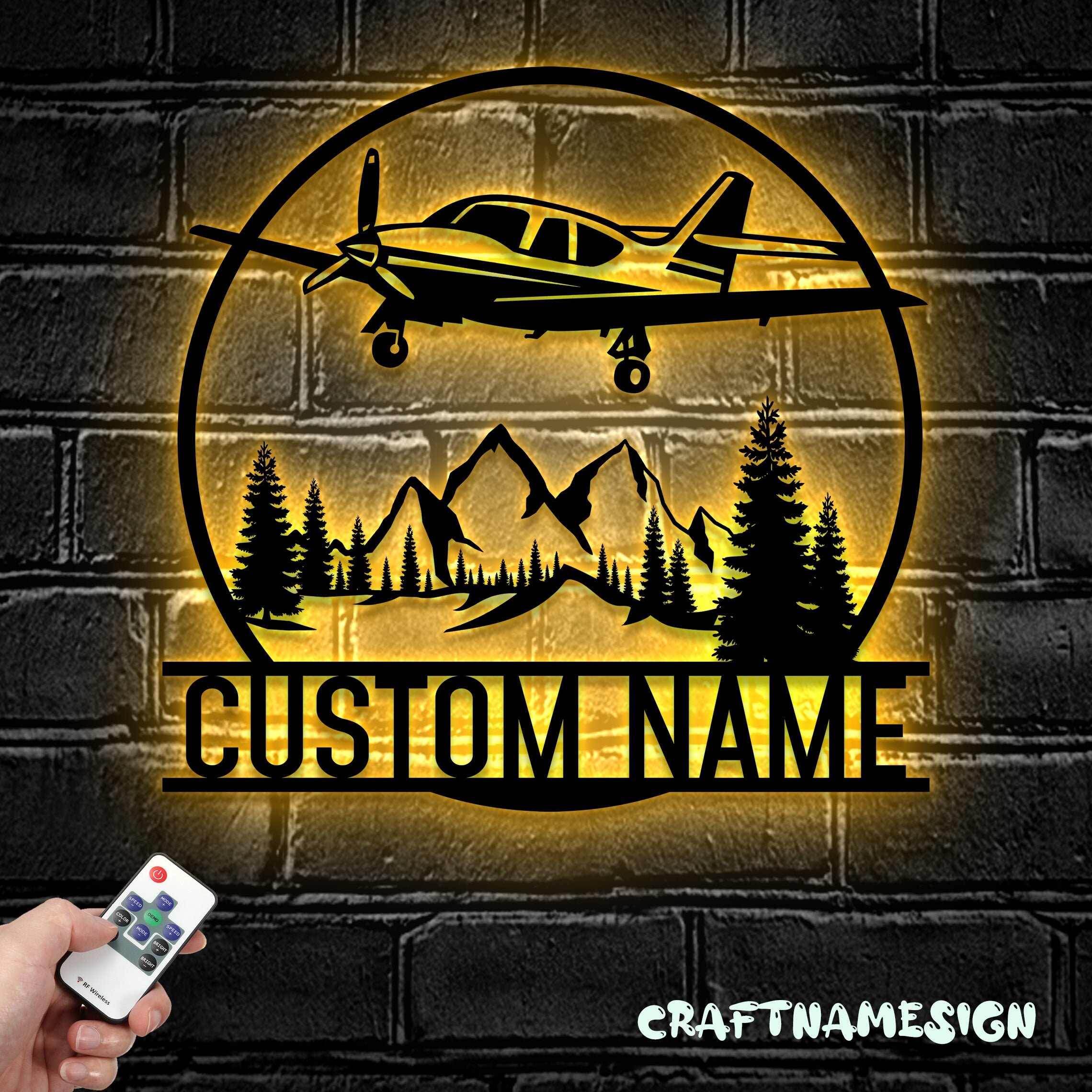 Custom Airplane Metal Wall Art LED Light - Personalized Pilot Name Sign ...