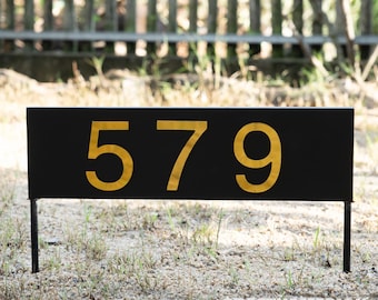 Personalized Metal House Number Sign Outdoor Yard Art, Custom Modern House Numbers Lawn Art, Horizontal Address Numbers Garden Stakes