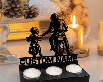 Custom Father Daughter Motorbike Metal Stand for Candles, Modern Home Decor with Biker Candle Holder, Father's Day Gift, Candle Stand Decor
