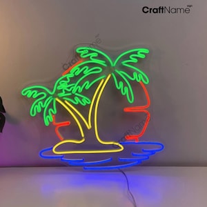 Sun Beach Palm Tree Neon Sign, Tropical Palm Tree Led Sign, Beach Party Led Wall Art, Sun Waves Wall Decor, Summer Beach House Party Decor