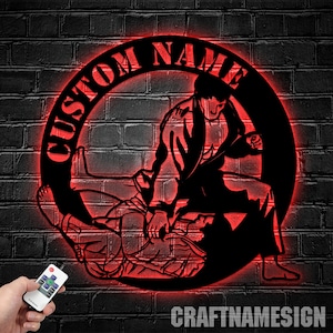 Personalized Brazilian Jiu Jitsu Metal Wall Art LED Light, Custom Martial Arts Sign, Dojo Decor, Brazilian Jiu Jitsu Gift, Jiu Jitsu Dojo
