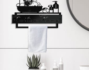 Personalized Pug Dog in Bathtub Metal Towel Paper Holder for Bathroom Toilet Decor, Dog Towel Holders, Metal Towel Rack, Wall Towel Holders