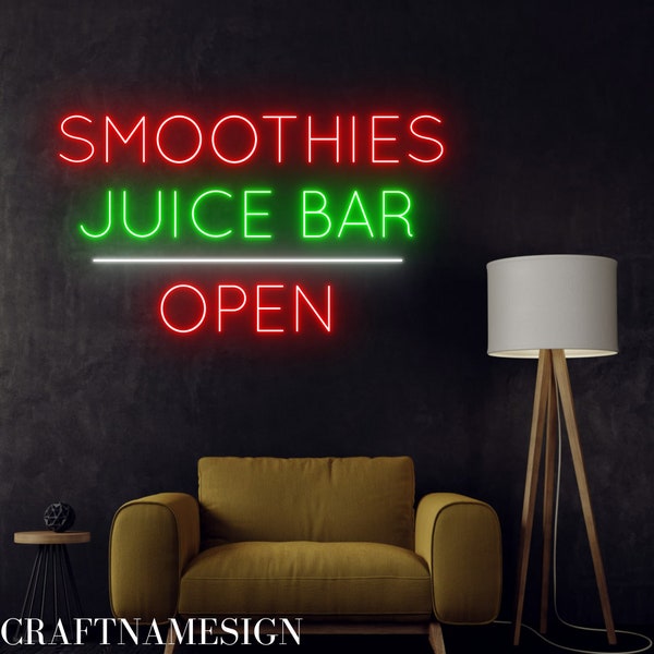 Smoothies Juice Bar Open Neon Sign, Juice Bar Led Sign, Custom Neon Sign, Smoothies Bar Wall Decor, Juice Lover Gifts, Smoothy Shop Light