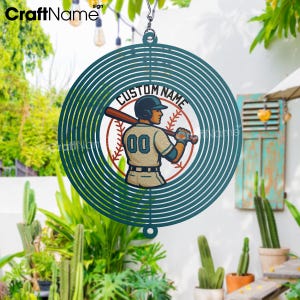 Custom Baseball Player Metal Hanging Wind Spinner, Wind Spinner for Baseball Lover, Garden Ornaments, Outdoor Spinner Metal, Gift for Dad