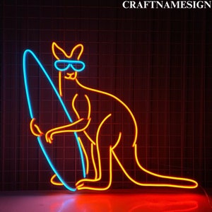 Cool Kangaroo With Surfboard Neon Sign, Kangaroo Surfing Led Sign, Custom Neon Sign, Gifts For Kid, Kangaroo Lover Gift, Kid Room Decor