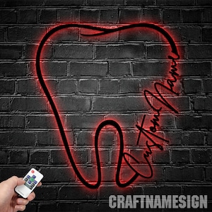 Personalized Dentist Tooth Metal Wall Art Led Light, Dental Clinic Metal Sign, Custom Dentist Name Sign, Dental Clinic Metal Wall Decor