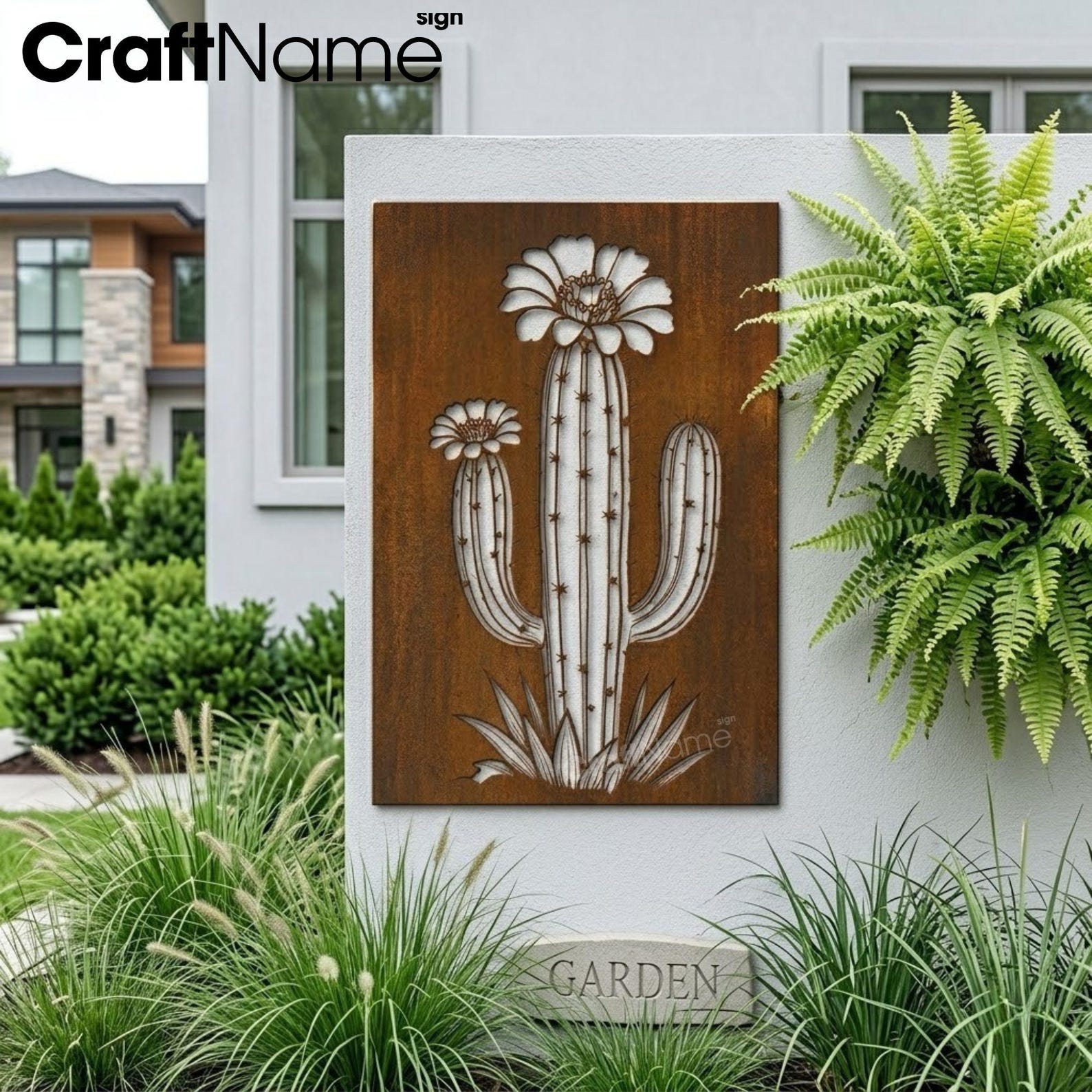 Rusty Cactus Silhouette Metal Garden Wall Panel, Desert House Steel ...