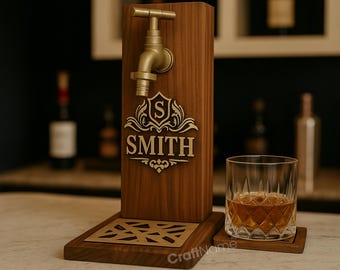 Dispensador de whisky de madera con grabado personalizado, inicial personalizada, dispensador de bourbon para decoración de hogar, bar o pub, decantador de bebidas.