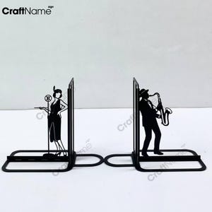 Custom Jazz Musical Band Metal Bookend, Personalized Musician Book End, Book Stand Black Metal Art, Book Nook Office Decor for Book Lover