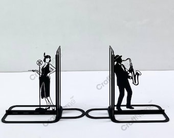 Custom Jazz Musical Band Metal Bookend, Personalized Musician Book End, Book Stand Black Metal Art, Book Nook Office Decor for Book Lover