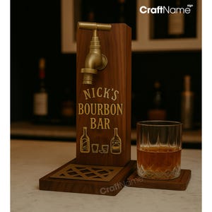 Personalized Engraving Name Wooden Bourbon Dispenser, Stylish Liquor Dispenser for Home Bar Decor, Beverage Decanter, Gift for Husband & Him