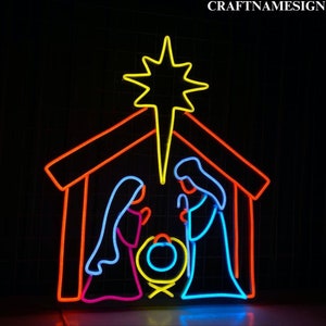 Święta Noc Neon Znak, Święta Rodzina Znak Led, Niestandardowy Neon Znak, Scena Narodzenia Chrześcijański Znak, Neon Led Znak, Wesołych Świąt Bożego Narodzenia Wystrój Domu