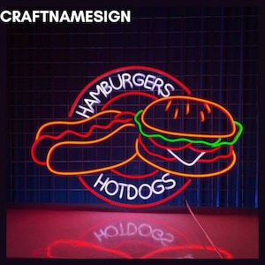 Hamburgers Hotdogs Neon Sign, Burger Led Sign, Custom Neon Sign, Fast Food Restaurant Decor, Hamburger Store Wall Art, Hotdog Lover Gifts