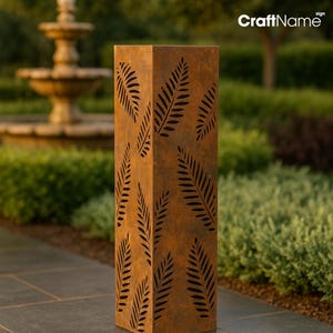 Colonne de jardin en métal feuille de fougère rouillée, décoration de jardin aménagement paysager, sculpture d&#39;art de jardin extérieur, meubles de jardin en acier sur mesure, couverture de puits