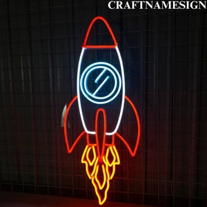 Señal LED de cohete espacial de dibujos animados, señal de neón de cohete espacial, señal de neón personalizada, regalo para niños, decoración de la habitación de la guardería para niños, regalo para amantes de los cohetes
