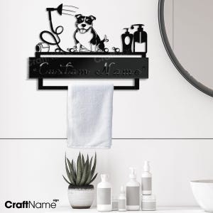 Portasciugamani da bagno in metallo personalizzato Staffordshire Bull Terrier, portasciugamani in metallo con supporto, bagno in metallo personalizzato, portasciugamani, appendiabiti da bagno