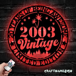Vintage 2003 Metal Wall Art LED Light, 2003 Metal Wall Art LED Light, 20th Birthday Metal Wall Art LED Light, 20th Birthday Gift, 20th