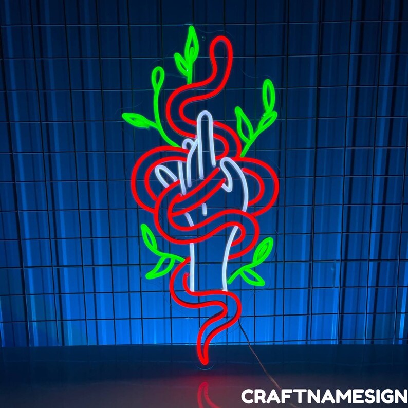 Led Snak Sign Mystery Snake Hand Leaves Led Sign, Snake Neon Sign, Custom Neon Sign ...