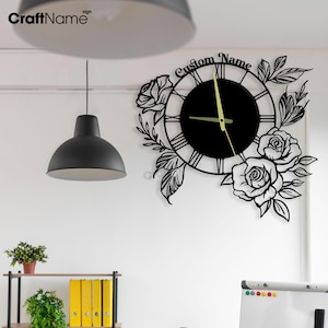 Custom Rose Metal Wall Clock, Oversized Wall Clock For Home Decor And Wall Arts, Personalized Rose Flower Wall Clocks For Flower Shop Decor