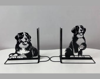 Custom Bernese Mountain Dog Bookend Sign, Personalized Dog Name Book Ends, Book Stand Black Metal Art, Book Nook Office Decor for Book Lover