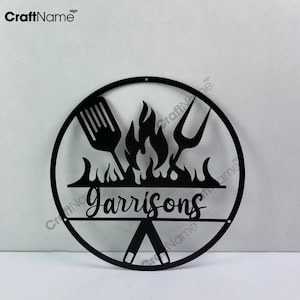Custom Barbecue Grill Bar Metal Wall Art LED Light, Personalized Backyard BBQ Name Sign Home Decor, BBQ Restaurant Wall Decor Gifts