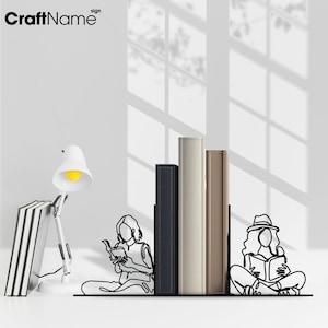 Cool Girl Read Book Metal Table Book End, Personalized Bookish Book End, Book Stand Black Metal Art, Book Nook Office Decor for Book Lover