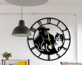 Reloj de pared de metal grande para clínica veterinaria con números latinos, reloj de pared único para decoración del hogar y artes de la pared, regalo veterinario personalizado