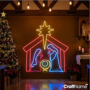 Holy Night Neon Sign, Holy Family Led Sign, Custom Neon Sign, Nativity Scene Christian Sign, Neon Led Light Sign, Merry Christmas Home Decor