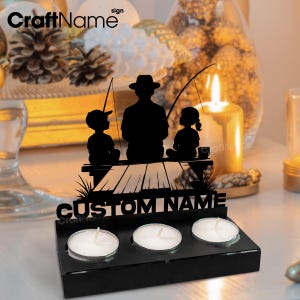 Custom Grandpa Fishing Candle Holder Metal Steel Decor, Modern Candle Holder with Fishing, Glitter Candle Stand, Idea Gift Decor for Home