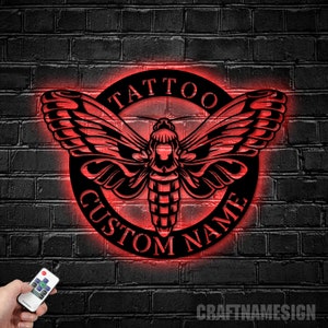 Custom Tattoo Artist Metal Wall Art LED Light, Tatto Studio Metal, Butterfly Tattoo, Personalized Ink Studio Metal Sign,Ideal for Home Decor