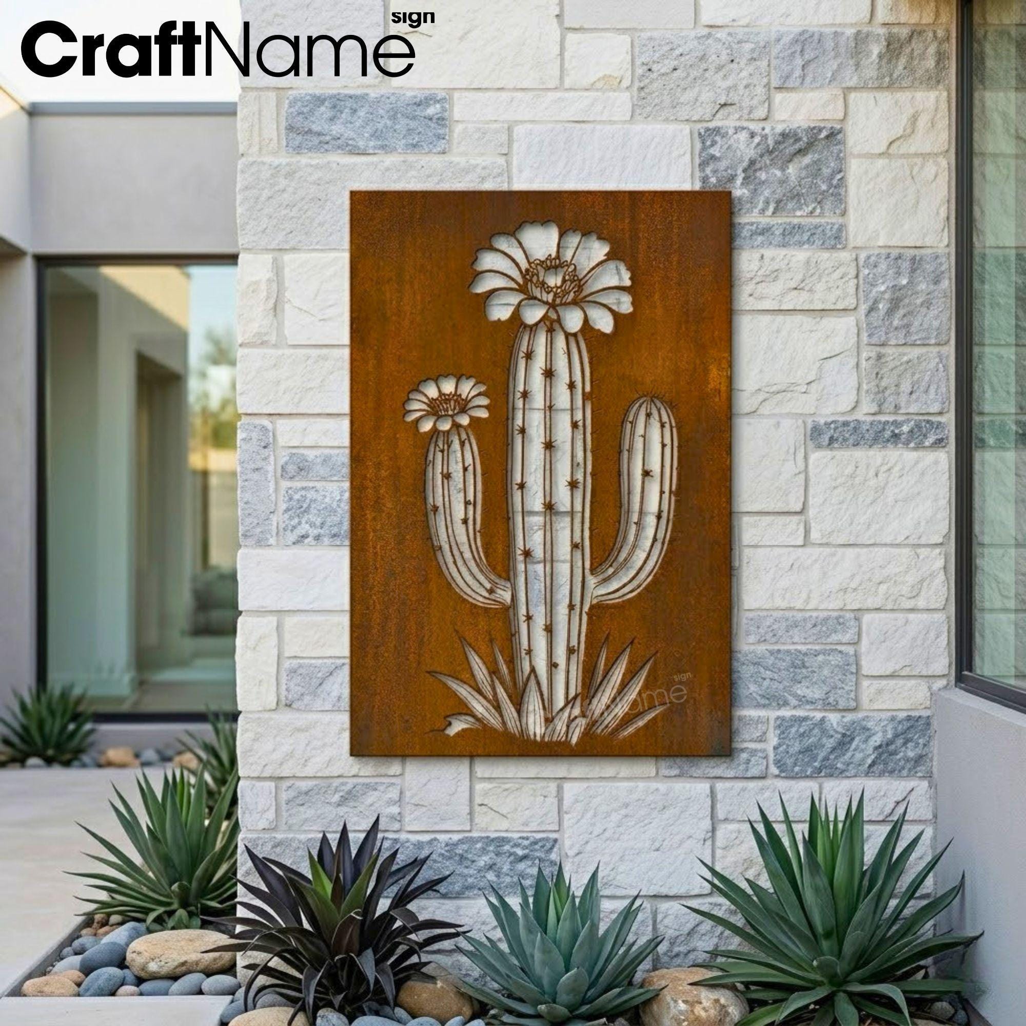 Rusty Cactus Silhouette Metal Garden Wall Panel, Desert House Steel ...